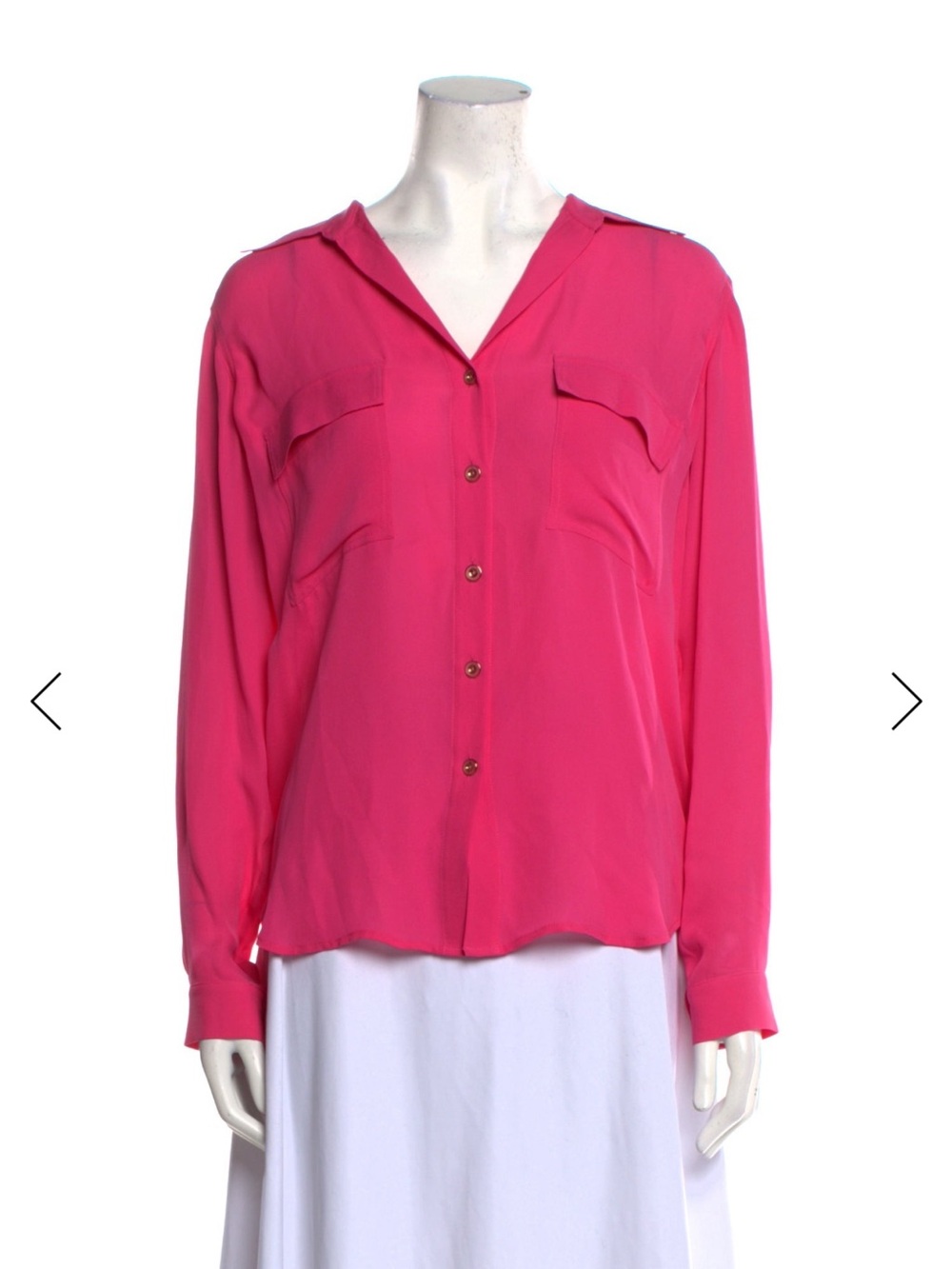 L'AGENCE Pink Silk Button-Up Long Sleeve V-Neck Top